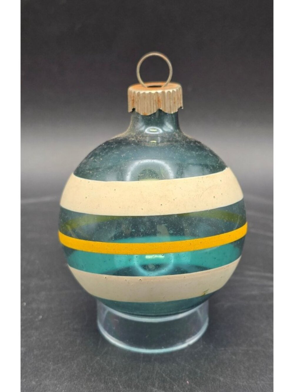 Vintage MCM Shiny Brite Unsilvered Purple Striped WWII Era Christmas Ornament US